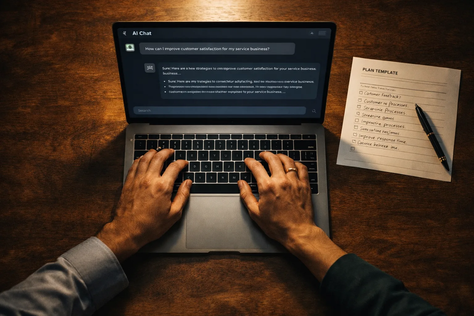 Person using AI Chat on laptop to solve a real business problem